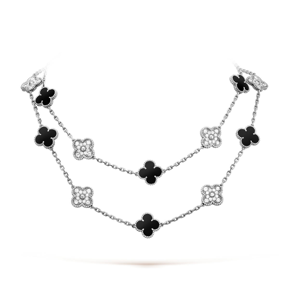 [Sophire Jewelry ]CLOVER 20 MOTIFS ONYX DIAMOND SILVER