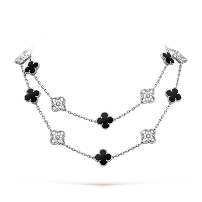[Sophire Jewelry ]CLOVER 20 MOTIFS ONYX DIAMOND SILVER