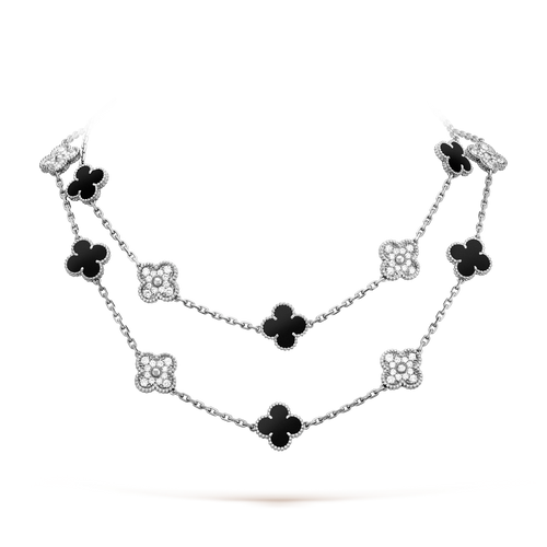 [Sophire Jewelry ]CLOVER 20 MOTIFS ONYX DIAMOND SILVER