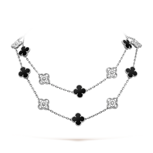 [Sophire Jewelry ]CLOVER 20 MOTIFS ONYX DIAMOND SILVER