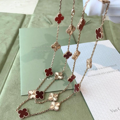 [Sophire Jewelry ]CLOVER 20 MOTIFS LASER CARNELIAN NECKLACE