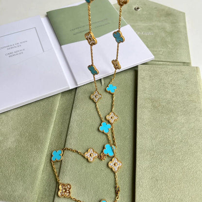 [Sophire Jewelry ]CLOVER 20 MOTIFS TURQUOISE DIAMOND NECKLACE