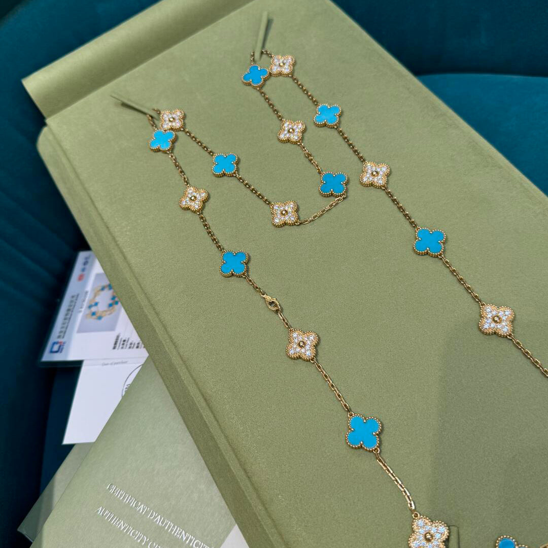 [Sophire Jewelry ]CLOVER 20 MOTIFS TURQUOISE DIAMOND NECKLACE