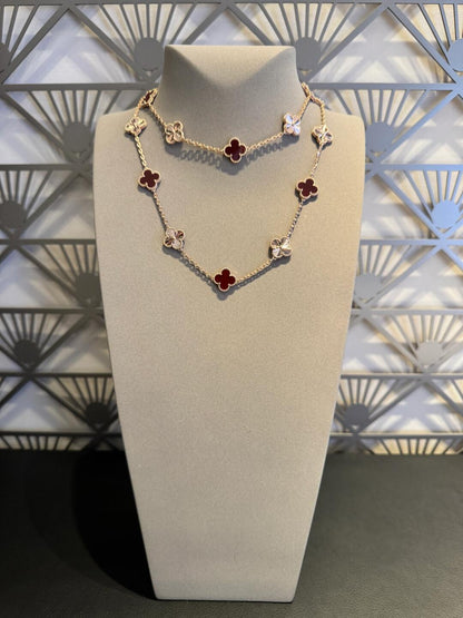 [Sophire Jewelry ]CLOVER 20 MOTIFS LASER CARNELIAN NECKLACE