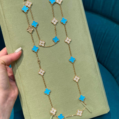 [Sophire Jewelry ]CLOVER 20 MOTIFS TURQUOISE DIAMOND NECKLACE