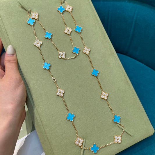 [Sophire Jewelry ]CLOVER 20 MOTIFS TURQUOISE DIAMOND NECKLACE