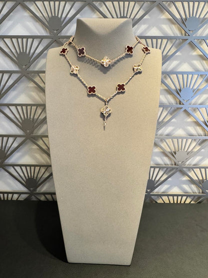 [Sophire Jewelry ]CLOVER 20 MOTIFS LASER CARNELIAN NECKLACE