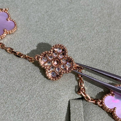 [Sophire Jewelry ]CLOVER 10 MOTIFS DIAMOND PINK MOP NECKLACE