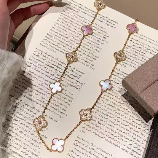 [Sophire Jewelry ]CLOVER 20 MOTIFS DIAMOND PINK MOP NECKLACE
