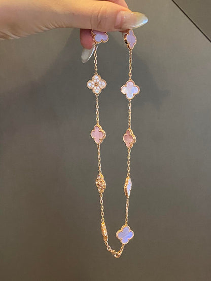 [Sophire Jewelry ]CLOVER 10 MOTIFS DIAMOND PINK MOP NECKLACE