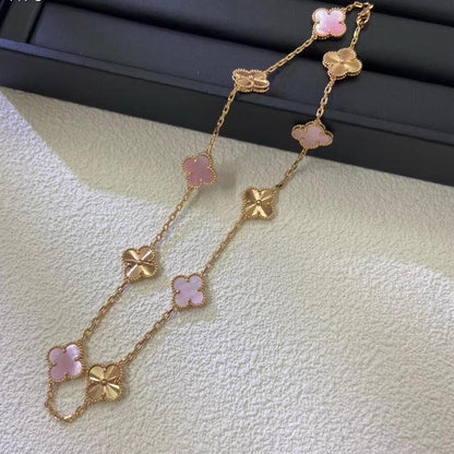 [Sophire Jewelry ]CLOVER 10 MOTIFS  LASER PINK MOP NECKLACE
