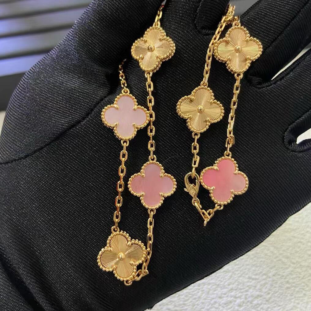 [Sophire Jewelry ]CLOVER 10 MOTIFS  LASER PINK MOP NECKLACE