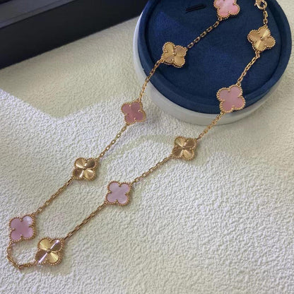 [Sophire Jewelry ]CLOVER 10 MOTIFS  LASER PINK MOP NECKLACE