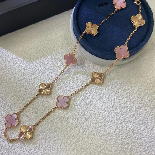 [Sophire Jewelry ]CLOVER 10 MOTIFS  LASER PINK MOP NECKLACE
