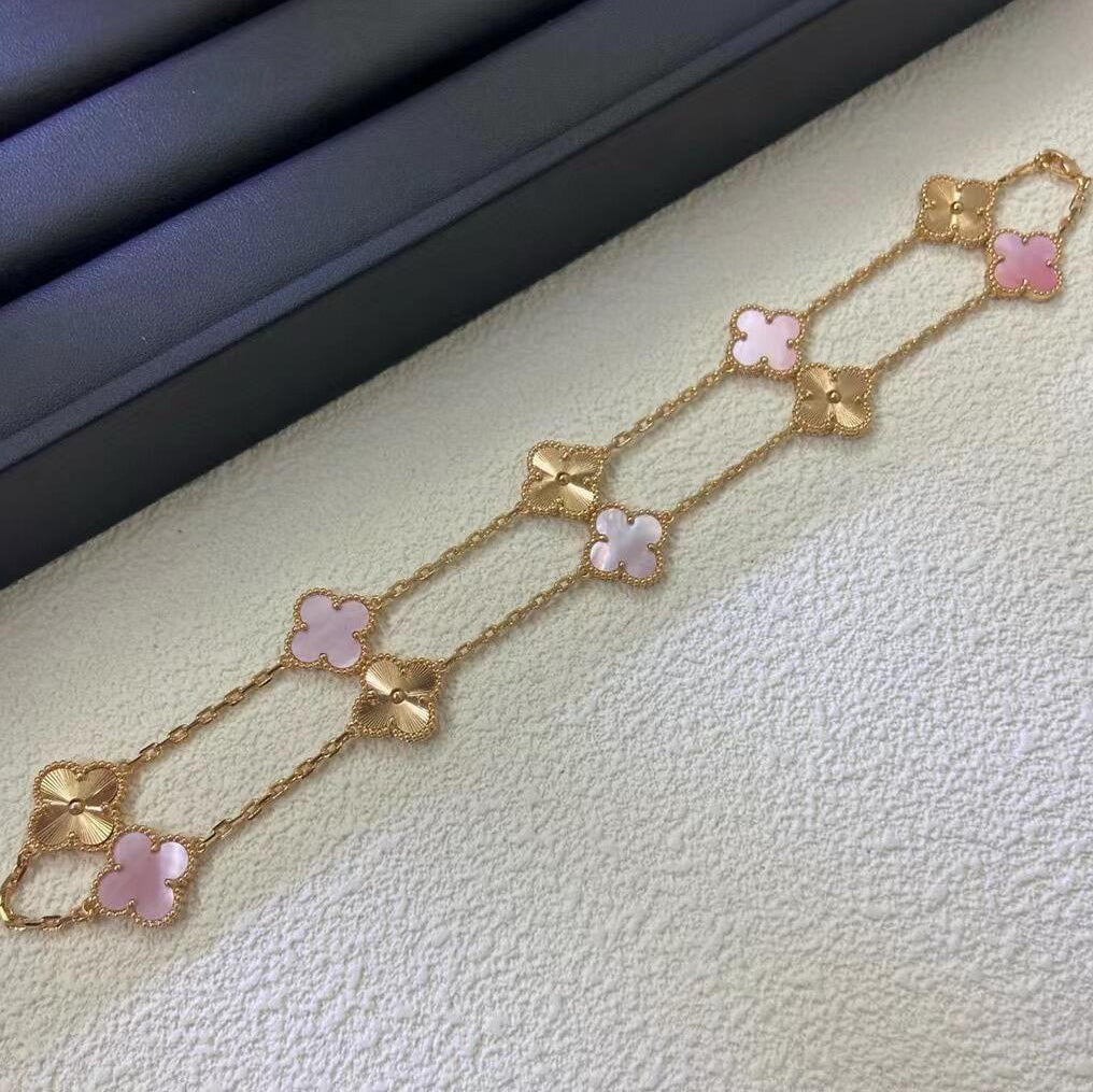 [Sophire Jewelry ]CLOVER 10 MOTIFS  LASER PINK MOP NECKLACE