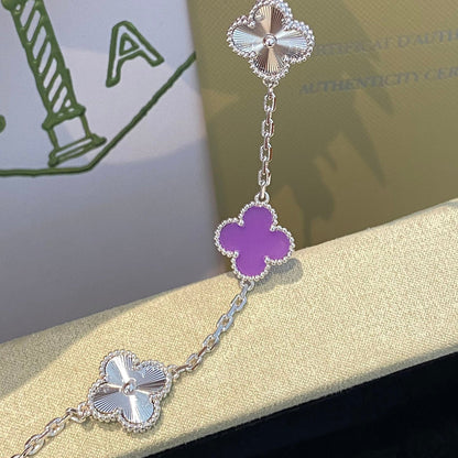 [Sophire Jewelry ]CLOVER  5 MOTIFS  PURPLE VIOLET BRACELET SILVER