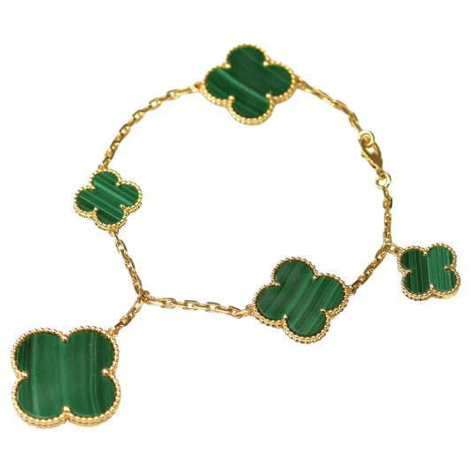 [Sophire Jewelry ]MAGIC CLOVER MALACHITE GOLD BRACELET 5 MOTIFS