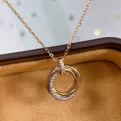[Sophire Jewelry ]TRINITY NECKLACE SILVER GOLD PINK GOLD DIAMONDS