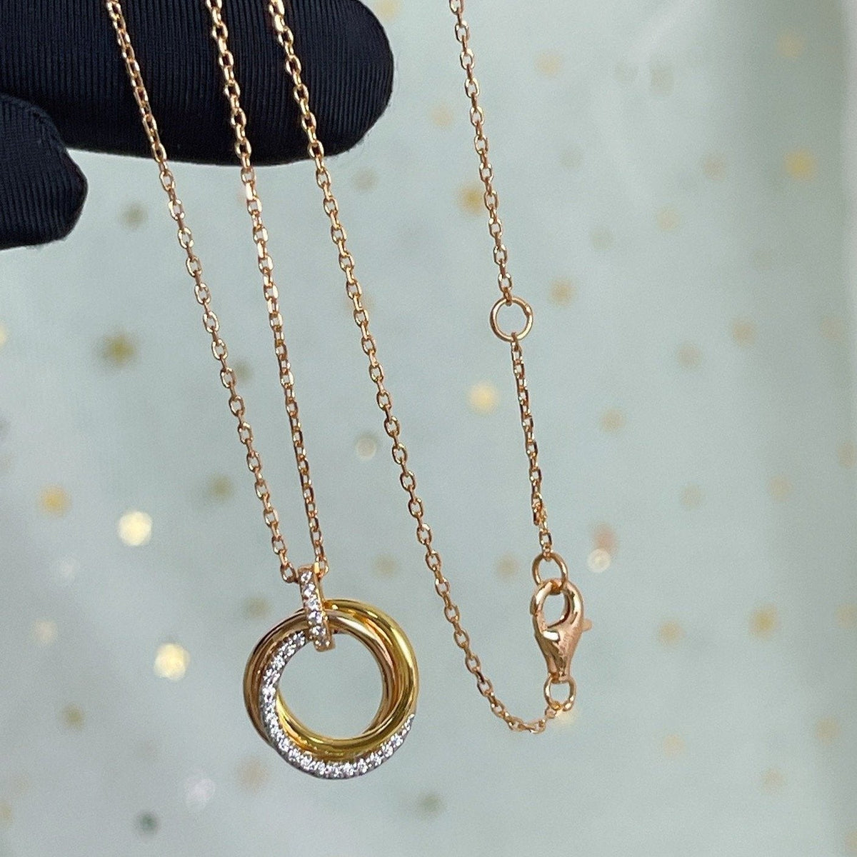 [Sophire Jewelry ]TRINITY NECKLACE SILVER GOLD PINK GOLD DIAMONDS