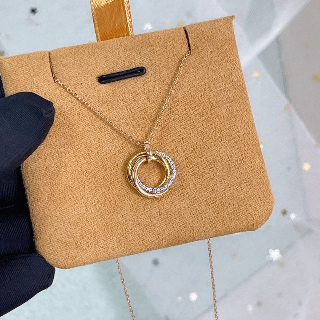 [Sophire Jewelry ]TRINITY NECKLACE SILVER GOLD PINK GOLD DIAMONDS