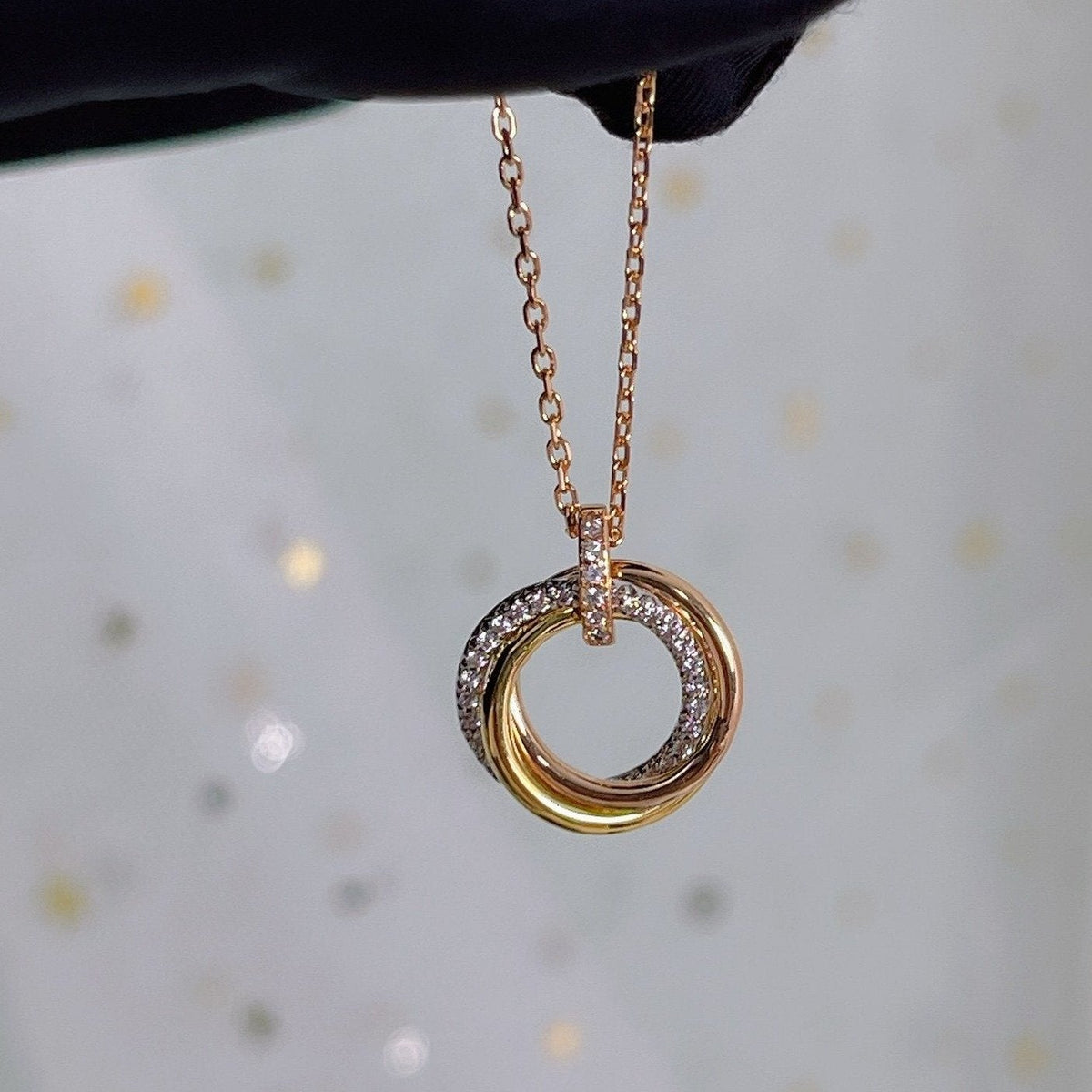 [Sophire Jewelry ]TRINITY NECKLACE SILVER GOLD PINK GOLD DIAMONDS