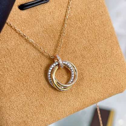 [Sophire Jewelry ]TRINITY NECKLACE SILVER GOLD PINK GOLD DIAMONDS