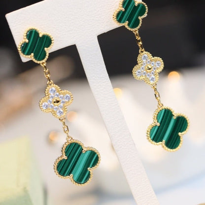 [Sophire Jewelry ]CLOVER EARRINGS GOLD MALACHITE DIAMOND 3 MOTIF