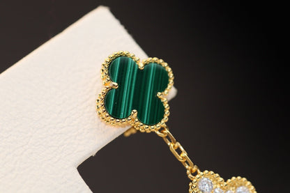 [Sophire Jewelry ]CLOVER EARRINGS GOLD MALACHITE DIAMOND 3 MOTIF