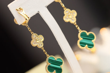 [Sophire Jewelry ]CLOVER EARRINGS GOLD MALACHITE DIAMOND 3 MOTIF