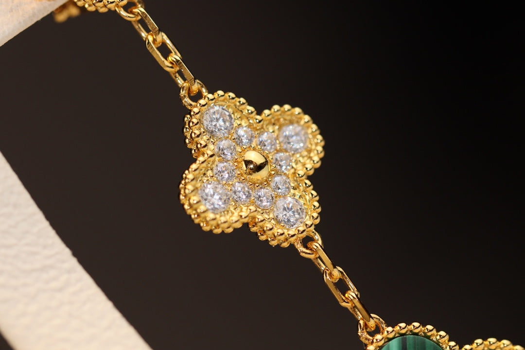 [Sophire Jewelry ]CLOVER EARRINGS GOLD MALACHITE DIAMOND 3 MOTIF