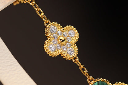 [Sophire Jewelry ]CLOVER EARRINGS GOLD MALACHITE DIAMOND 3 MOTIF