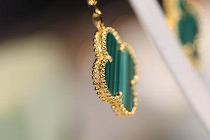 [Sophire Jewelry ]CLOVER EARRINGS GOLD MALACHITE DIAMOND 3 MOTIF
