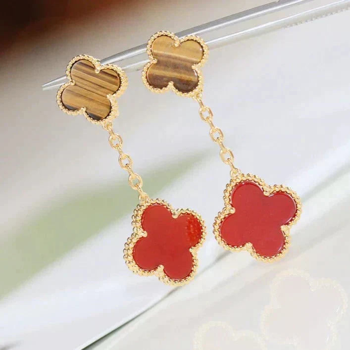 [Sophire Jewelry ]CLOVER  2 MOTIF  TIGER EYE CARNELIAN EARRINGS