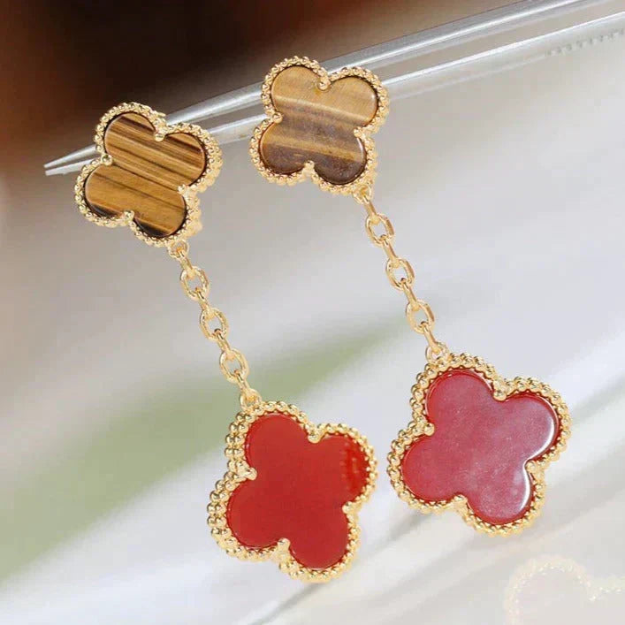 [Sophire Jewelry ]CLOVER  2 MOTIF  TIGER EYE CARNELIAN EARRINGS