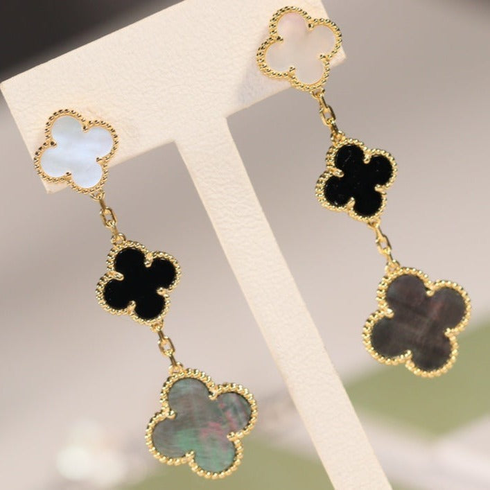 [Sophire Jewelry ]CLOVER EARRINGS GOLD ONYX MOP 3 MOTIF