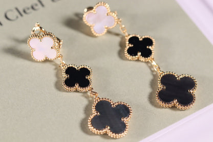 [Sophire Jewelry ]CLOVER EARRINGS GOLD ONYX MOP 3 MOTIF