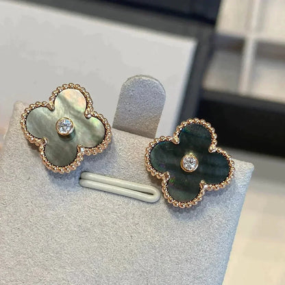 [Sophire Jewelry ]CLOVER MEDIUM 1 MOTIFS GRAY MOP  DIAMOND EARRINGS