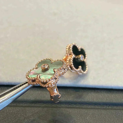[Sophire Jewelry ]CLOVER MEDIUM 1 MOTIFS GRAY MOP  DIAMOND EARRINGS