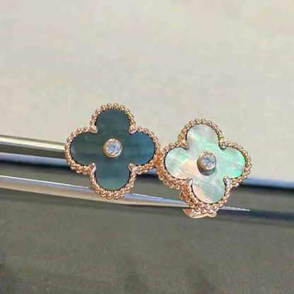 [Sophire Jewelry ]CLOVER MEDIUM 1 MOTIFS GRAY MOP  DIAMOND EARRINGS