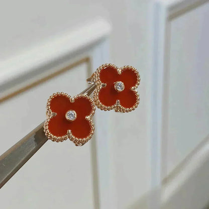 [Sophire Jewelry ]CLOVER MEDIUM 1 MOTIFS CARNELIAN  DIAMOND earrings