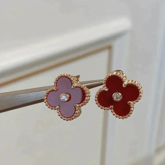 [Sophire Jewelry ]CLOVER MEDIUM 1 MOTIFS CARNELIAN  DIAMOND earrings