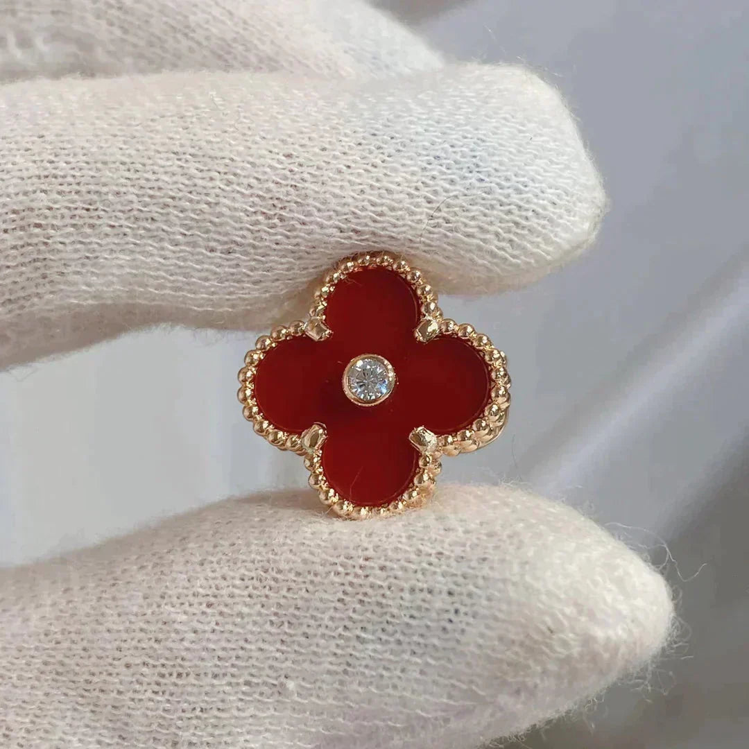 [Sophire Jewelry ]CLOVER MEDIUM 1 MOTIFS CARNELIAN  DIAMOND earrings