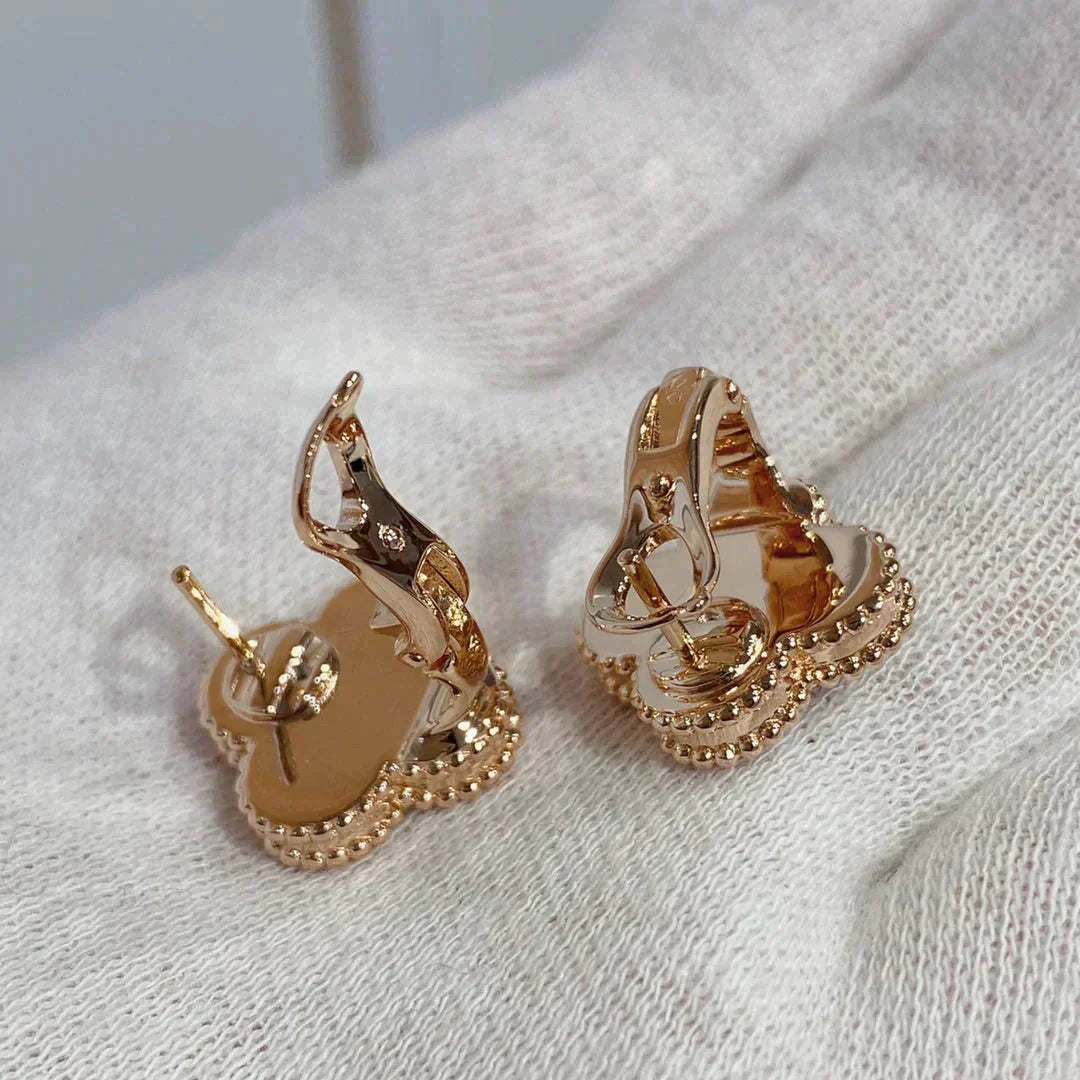 [Sophire Jewelry ]CLOVER MEDIUM 1 MOTIFS CARNELIAN  DIAMOND earrings