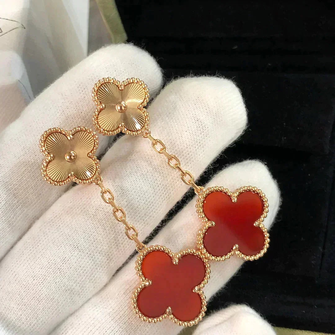[Sophire Jewelry ]CLOVER 2 MOTIF  LASER CARNELIAN EARRINGS