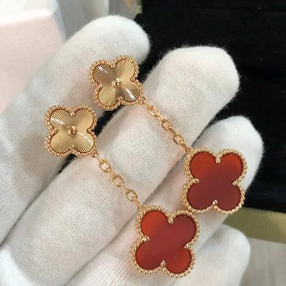 [Sophire Jewelry ]CLOVER 2 MOTIF  LASER CARNELIAN EARRINGS