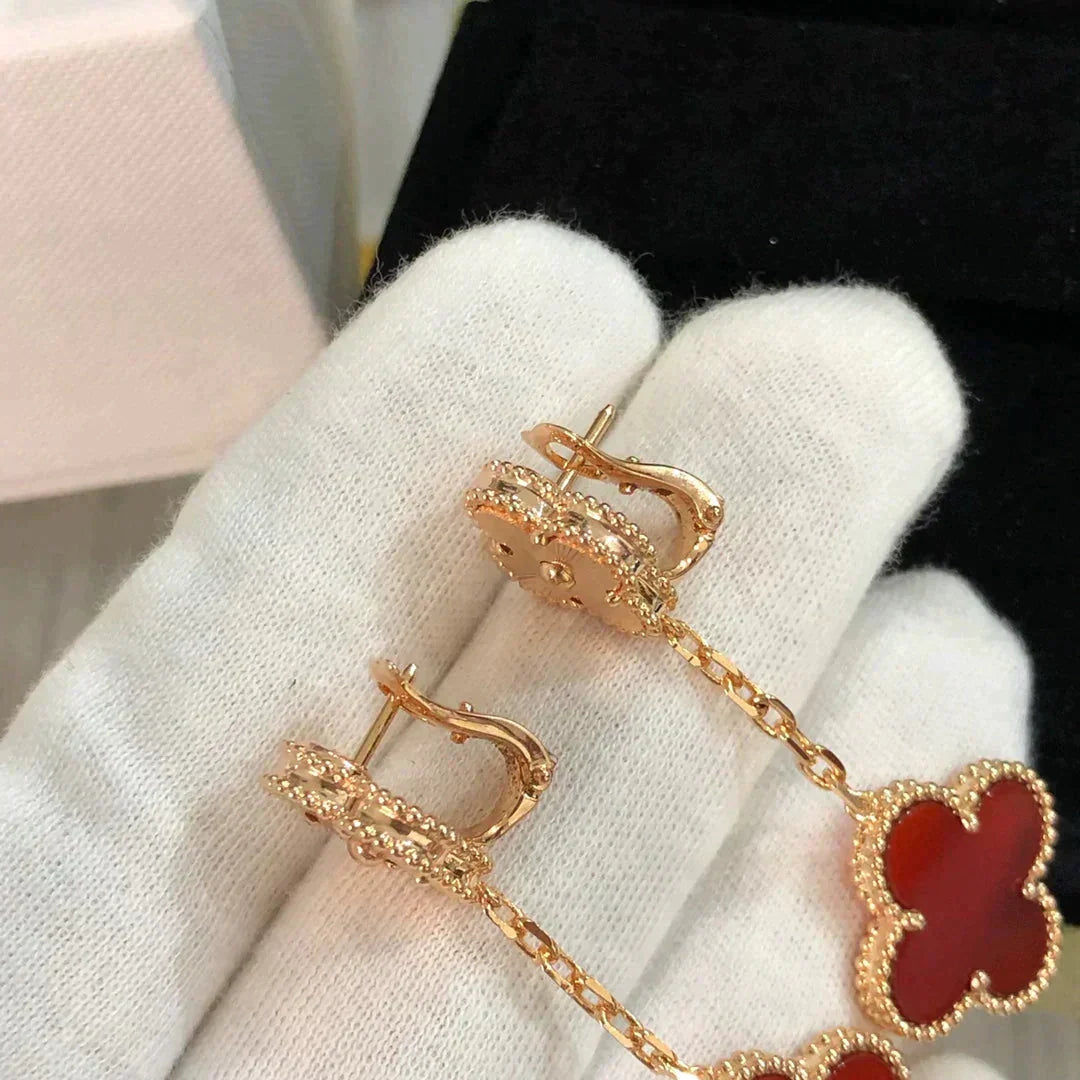 [Sophire Jewelry ]CLOVER 2 MOTIF  LASER CARNELIAN EARRINGS
