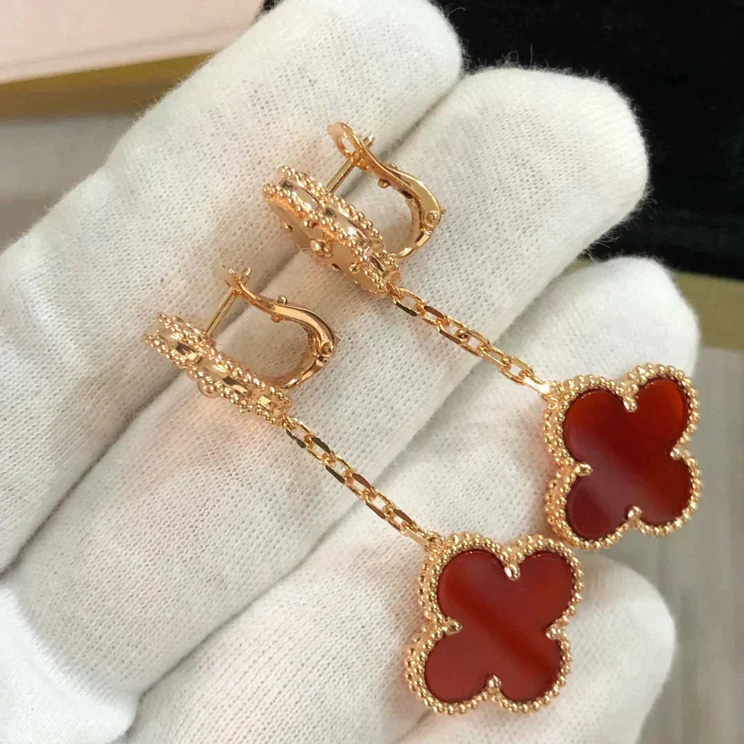 [Sophire Jewelry ]CLOVER 2 MOTIF  LASER CARNELIAN EARRINGS