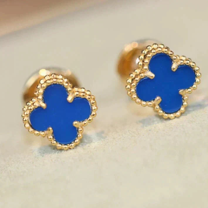 [Sophire Jewelry ]CLOVER MINI 9.5MM BLUE AGATE EARRINGS