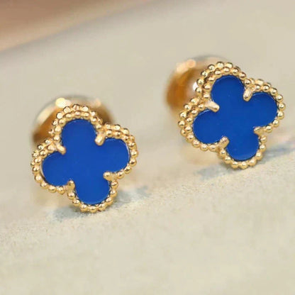 [Sophire Jewelry ]CLOVER MINI 9.5MM BLUE AGATE EARRINGS