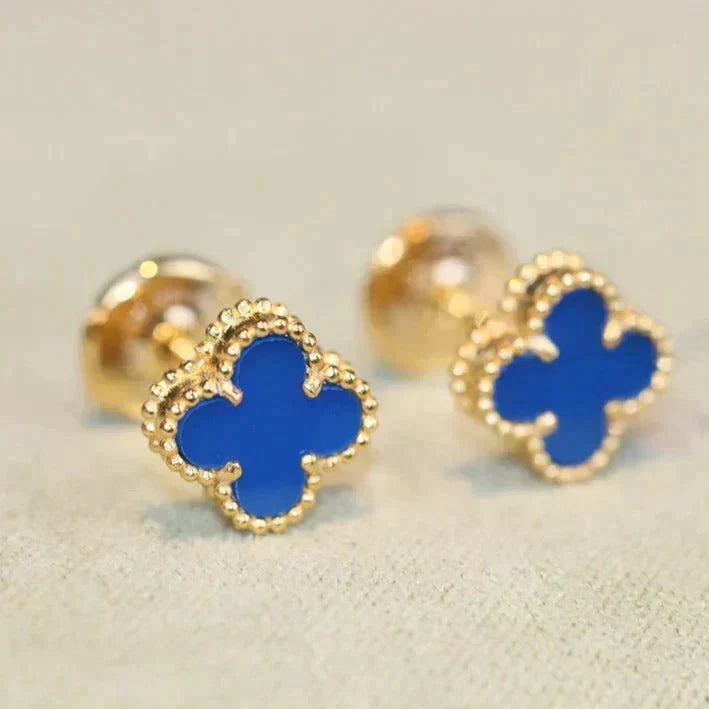 [Sophire Jewelry ]CLOVER MINI 9.5MM BLUE AGATE EARRINGS